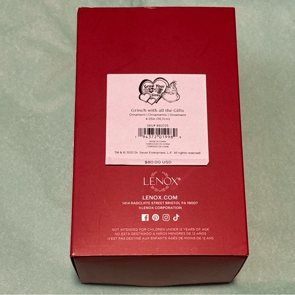 Lenox Dr Seuss The Grinch With All The Gifts Christmas Ornament 2022 4.25 inches - Picture 4 of 4